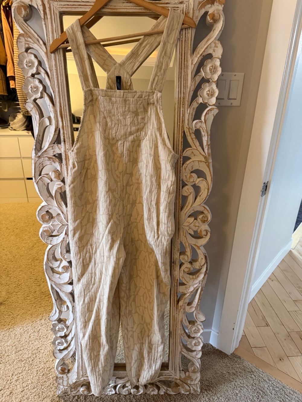 Smash + Tess Cream Patterned Linen Overalls Jumpsuit